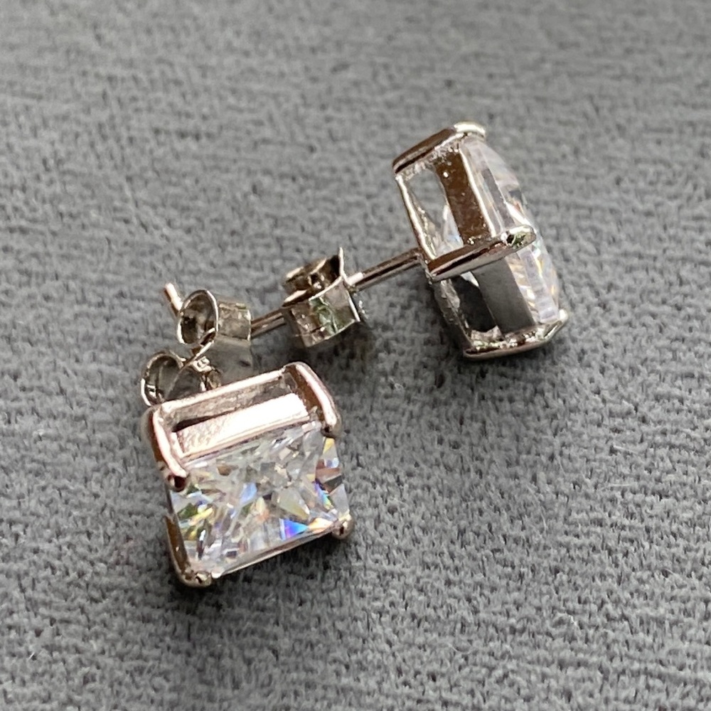 Sterling Silver CZ Square Stud Earrings